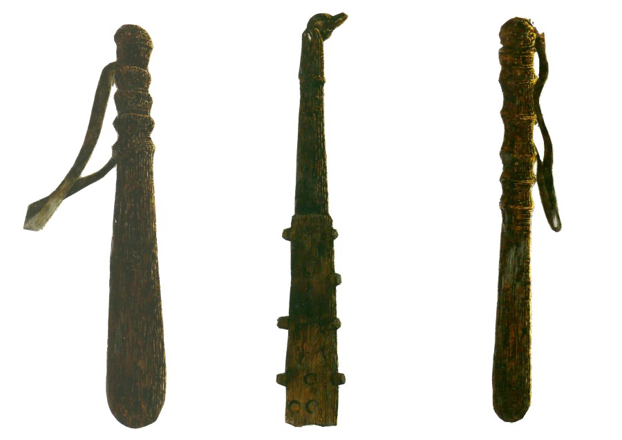 Truncheons, acrylic on vinyl, 24" x 3" each